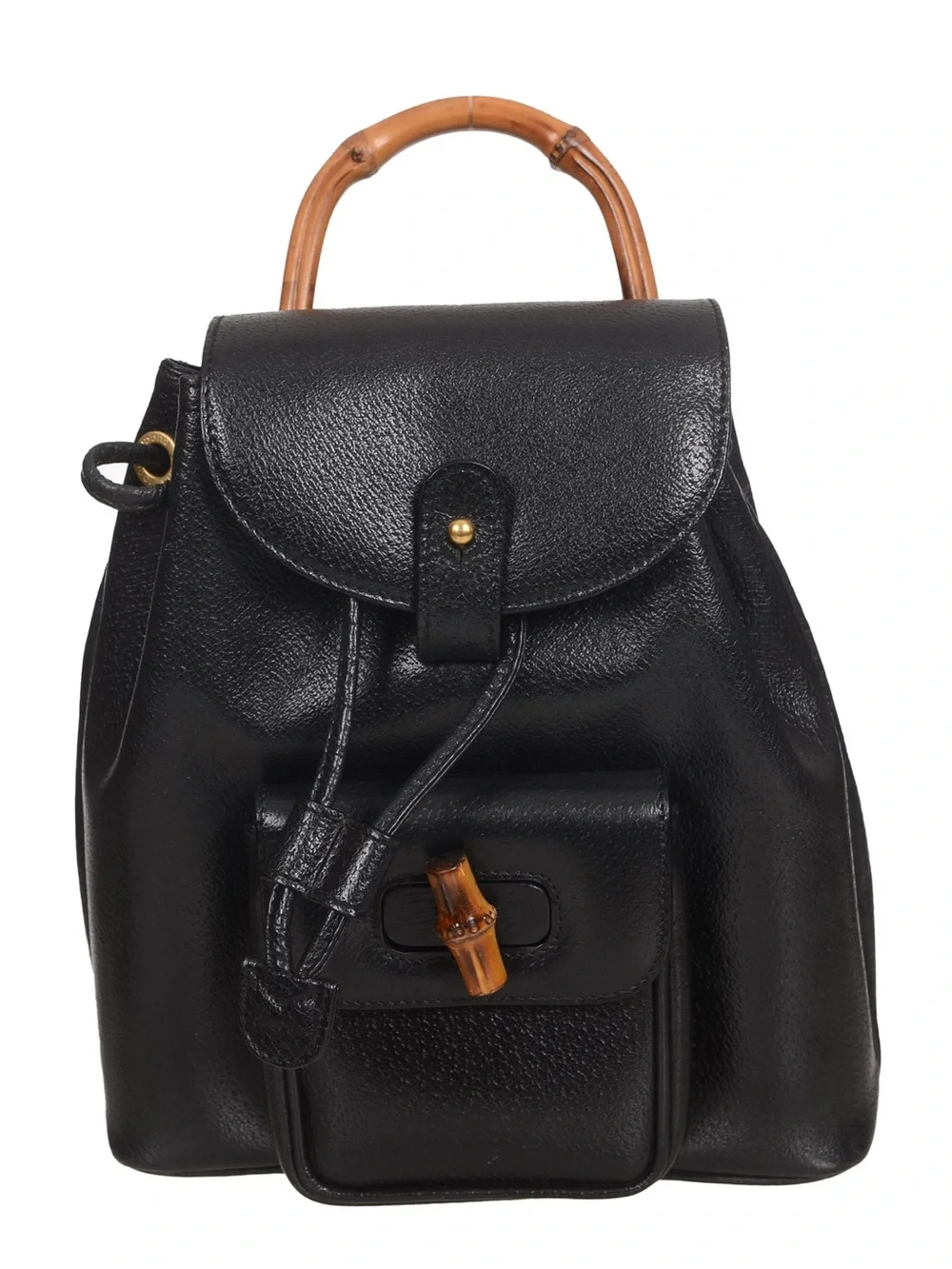 ♥️Gucci Black Leather Black Leather Backpack with Bamboo Handle♥️